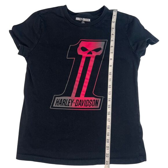 Harley Davidson T shirt Womens Medium Black Pink Skull Top Biker Grunge Shirt - Picture 4 of 11